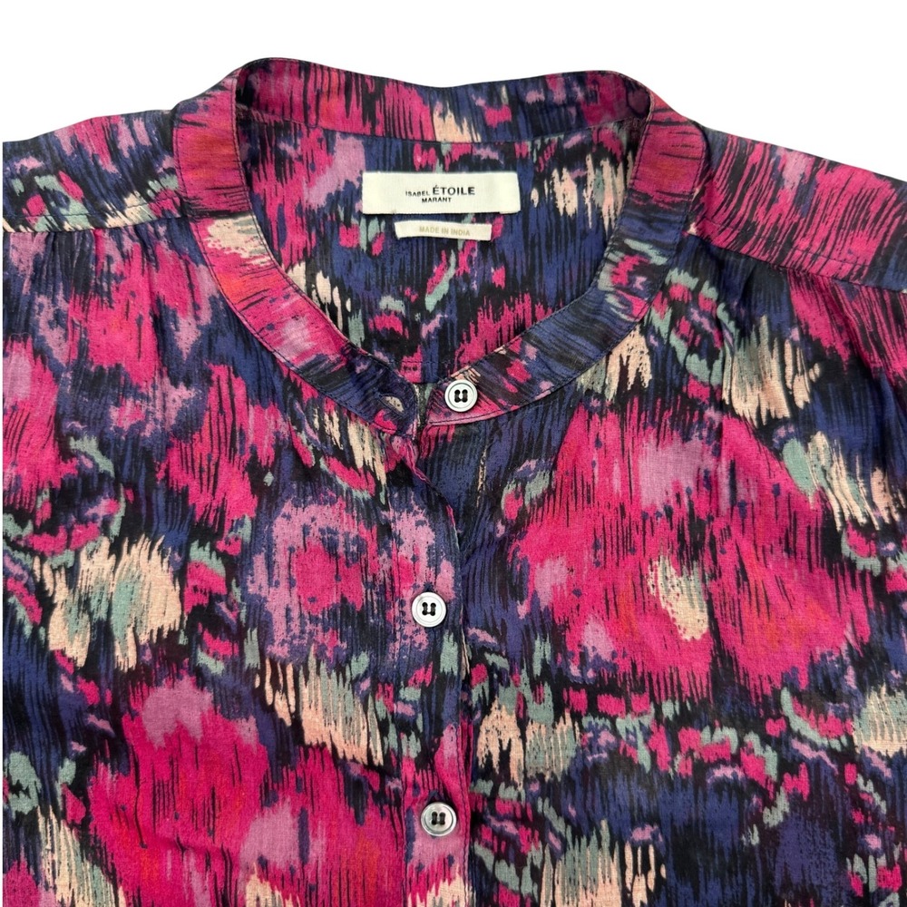 ISABEL MARANT ETOILE Maria Pink & Purple Abstract Ikat Cotton Blouse Size 36